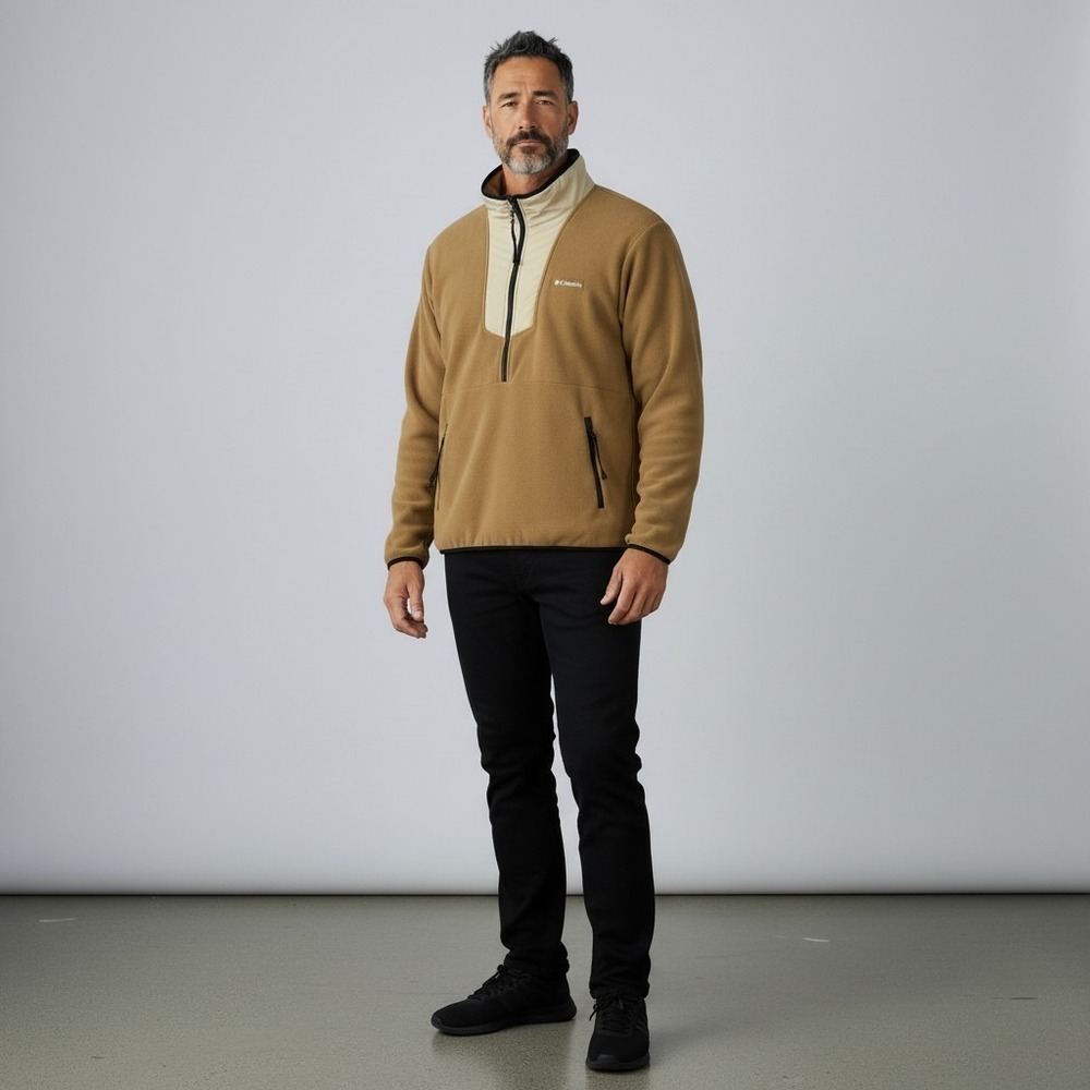 Columbia Mens Sequoia Grove Half Zip Fleece Pullover Jacket M Tan/Brown/Black